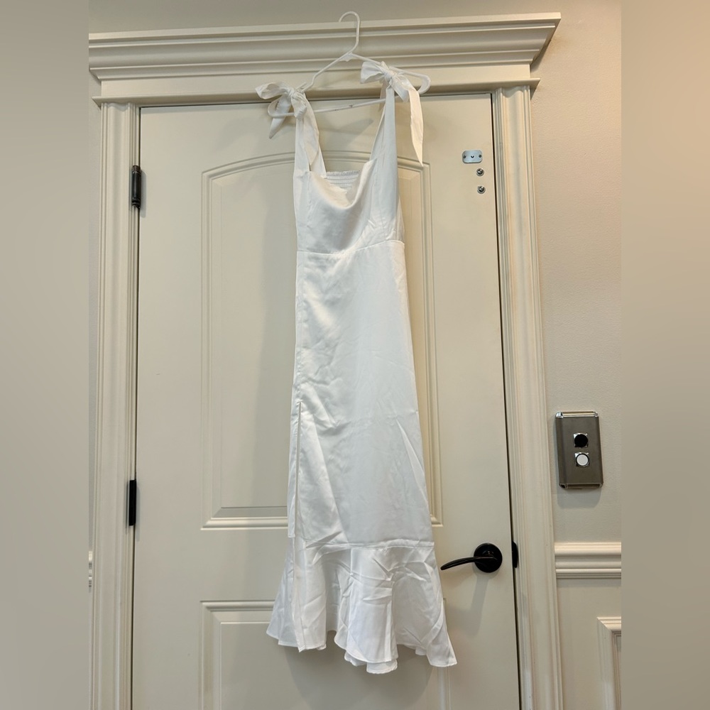 Show Me Your MuMu Garden Midi Dress in Ivory Luxe Satin